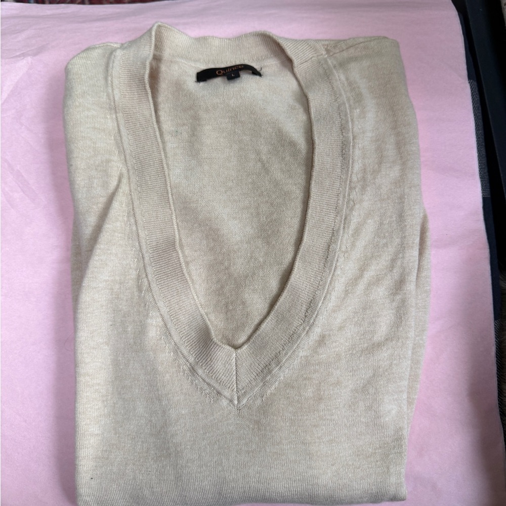 Quince Women's V-Neck Lightweight Sweater in Cream - Picture 2 of 6